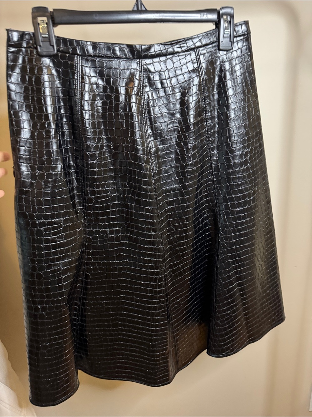 Natori Black Faux Croc A-Line Skirt with Subtle Shine